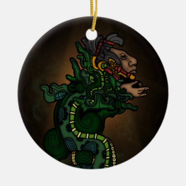 Mayan Serpent God Ceramic Tree Decoration (Front)
