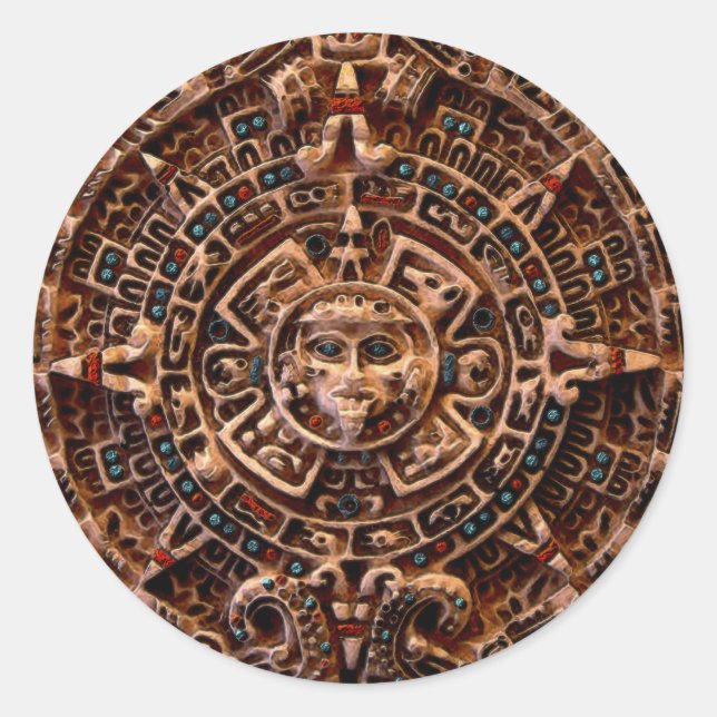 MAYAN Sun Calendar of Mexico Classic Round Sticker (Front)