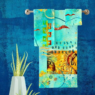 Mayan Turquoise & Golden Misty Sky Bath Towel Set