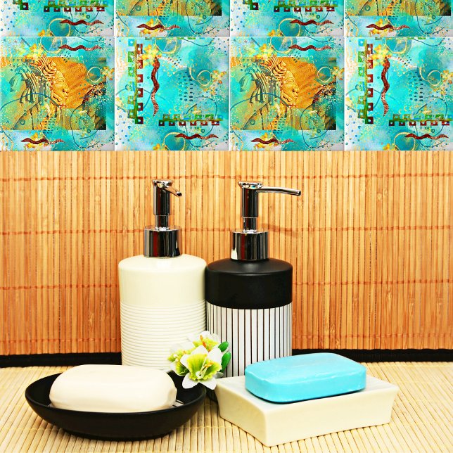 Mayan Warrior Turquoise & Golden Misty Sky Tile (Creator Uploaded)