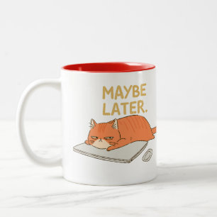 Maybe Later Orange Cat Desk Humour Two-Tone Coffee Mug