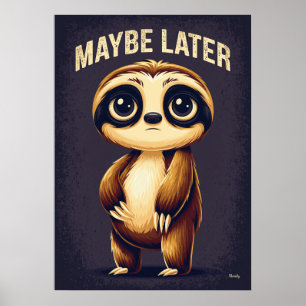 Maybe Later Sloth – Funny Cartoon Character Art Poster