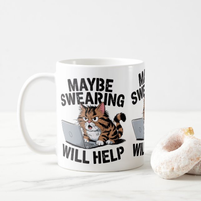Maybe Swearing Will Help Cat Owners Cat Moms & Dad Coffee Mug (With Donut)