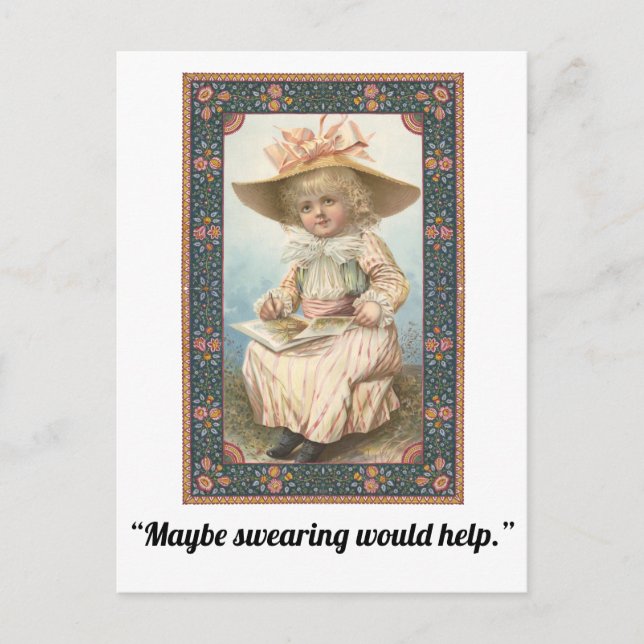 "Maybe Swearing Would Help" Funny Vintage Postcard (Front)