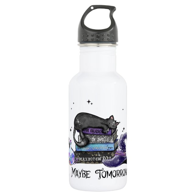 Maybe Tomorrow – Black Cat, Books & Witchy Vibes 532 Ml Water Bottle (Front)