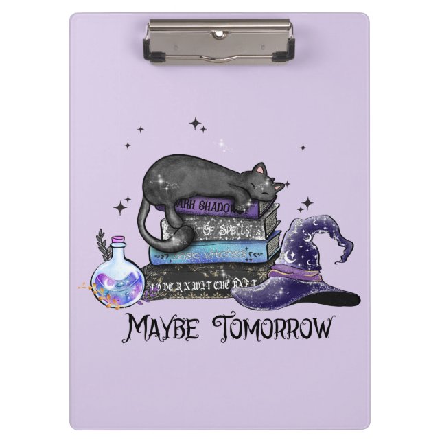 Maybe Tomorrow – Black Cat, Books & Witchy Vibes Clipboard (Front)
