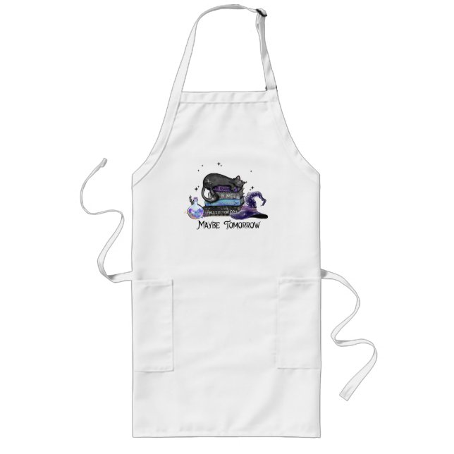 Maybe Tomorrow – Black Cat, Books & Witchy Vibes Long Apron (Front)