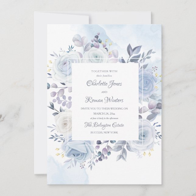 Mayflower Blue Wedding Invitations (Front)
