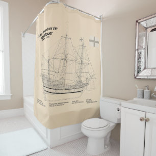 Mayflower - Ship Blueprint Plans SD Shower Curtain