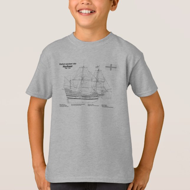 Mayflower - Ship Blueprint Plans SD T-Shirt (Front)