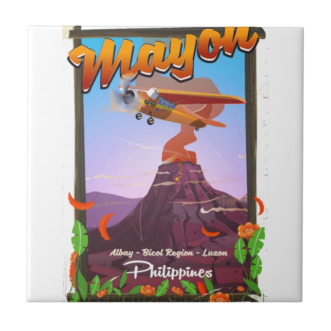 Mayon Volcano philippines adventure poster Tile (Front)