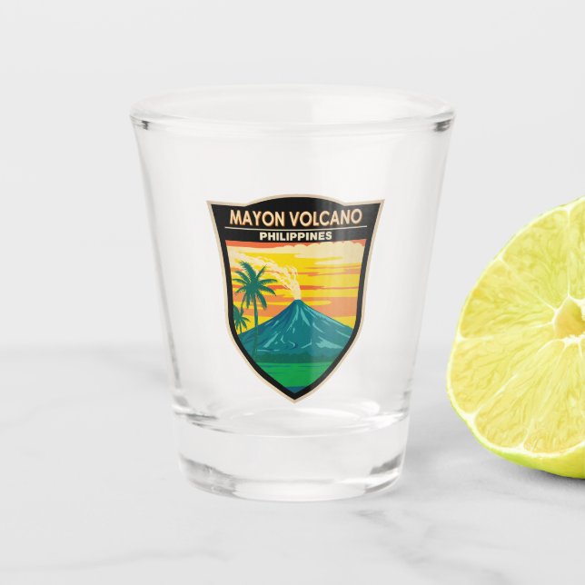 Mayon Volcano Philippines Travel Art Vintage Shot Glass (Front)