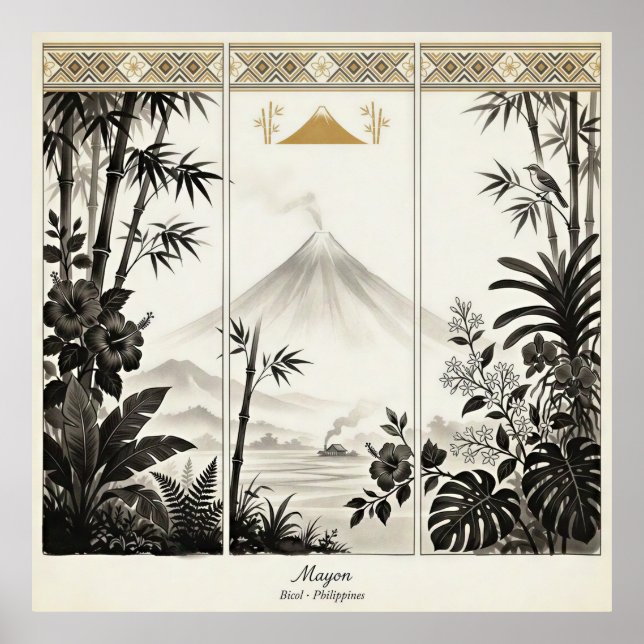 Mayon Volcano Triptych Wall Art  (Front)
