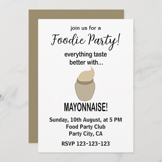 Mayonnaise Sauce Food Funny Mayonnaise Invitation (Front/Back)