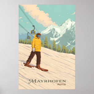 Mayrhofen Austria Snowboarding Travel Poster