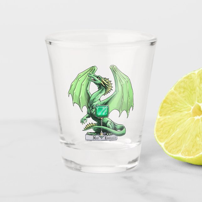 May's Birthstone Dragon: Emerald Shot Glass (Front)