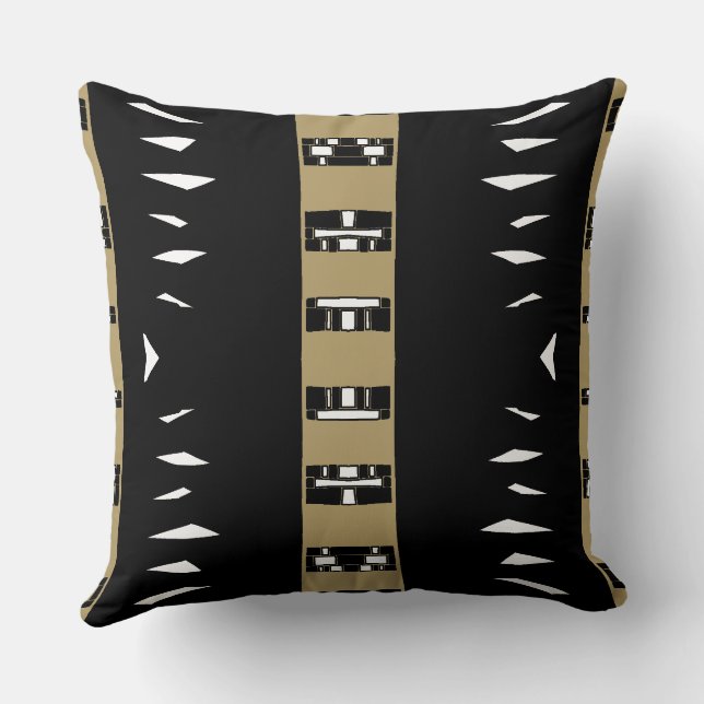 Maz Afrofuturist Pattern - Black Neutral White  Cushion (Back)