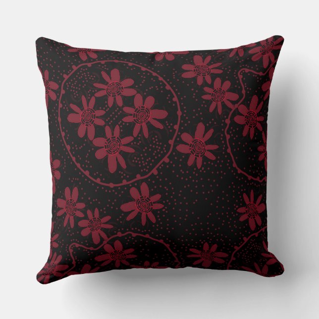 Maz Floral Bubbles Polka Dot Black Red Cushion (Back)