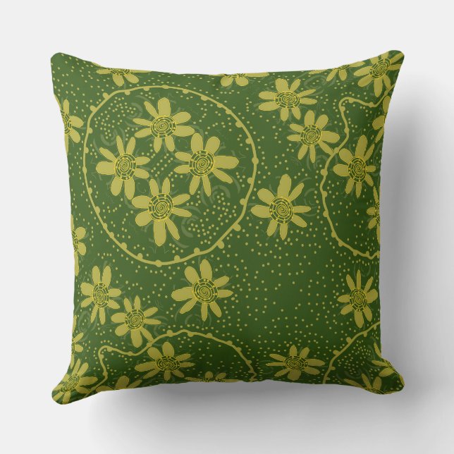 Maz Floral Bubbles Polka Dot Green Olive Cushion (Back)