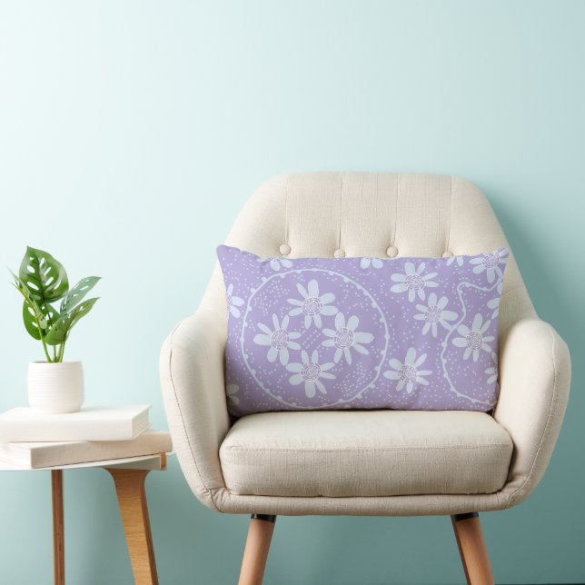 Maz Floral Bubbles Polka Dot Light Purple Blue Lumbar Cushion (Chair)