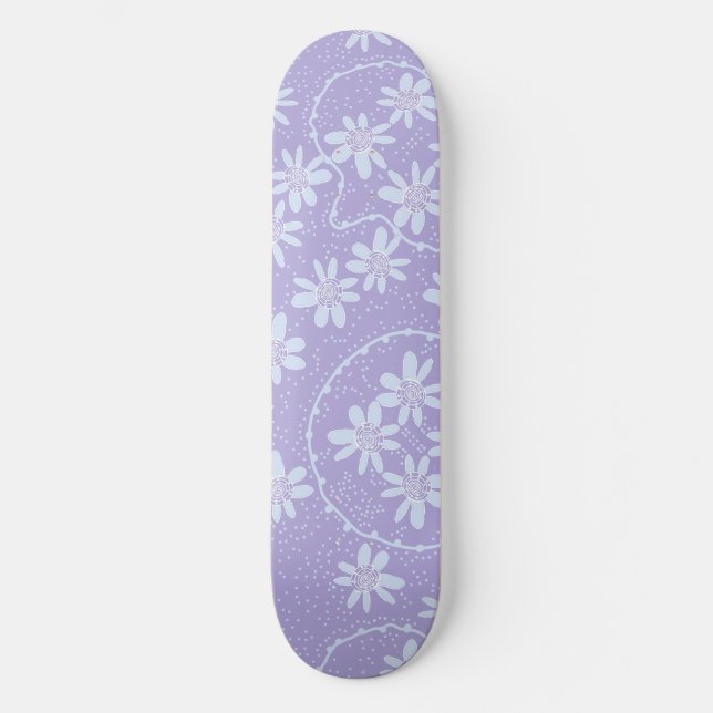 Maz Floral Bubbles Polka Dot Light Purple Blue Skateboard (Front)