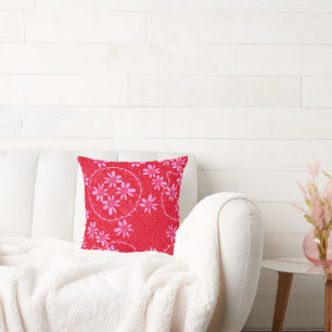 Maz Floral Bubbles Polka Dot Red Pink Cushion