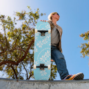 Maz Floral Bubbles Polka Dot - White Baby Blue Skateboard