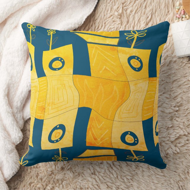 Maz Noughts & Wavy Squares Check Abstract 7a 1974 Cushion (Blanket)