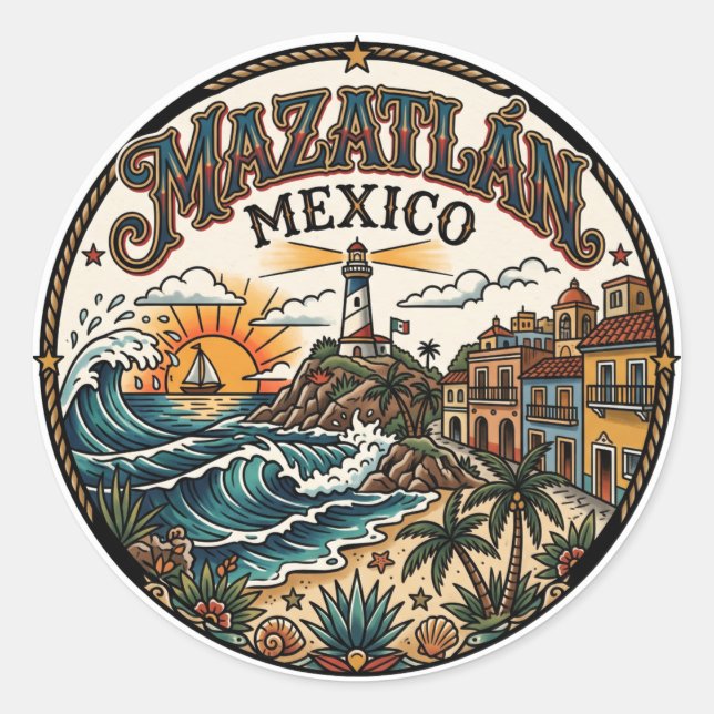 Mazatlán Mexico Classic Round Sticker (Front)