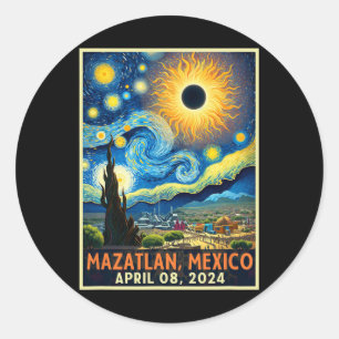 Mazatlan Mexico Total Solar Eclipse 2024 Starry Ni Classic Round Sticker