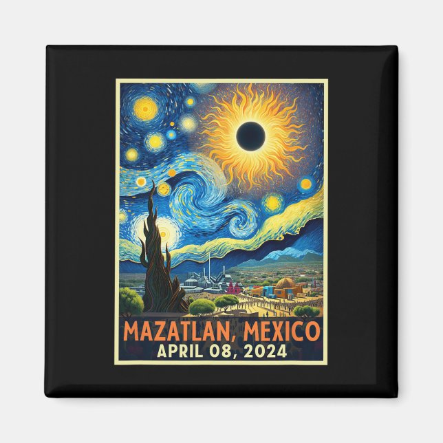 Mazatlan Mexico Total Solar Eclipse 2024 Starry Ni Magnet (Front)