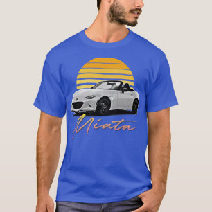 Mazda Miata White Retro Style Sunset Design T-Shirt