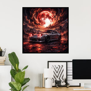 Mazda RX7 FC Under a Crimson Moon Poster
