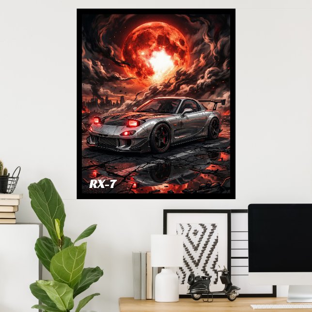 Mazda RX-7 Under a Crimson Moon Poster (Home Office)