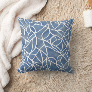 Maze Abstract Indigo blue watercolor pattern Cushion