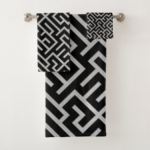 Maze -Black and Silver- Bath Towel Set