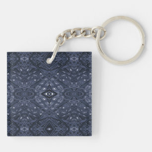 Maze Blue Abstract Alcohol Ink Art Key Ring