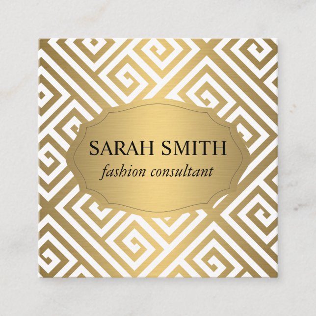 Maze Pattern / Golden Luxe Square Business Card (Front)