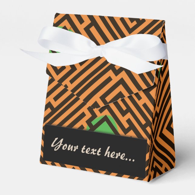 Maze Pattern with Green Dots Custom Text Favour Box (Front Side)
