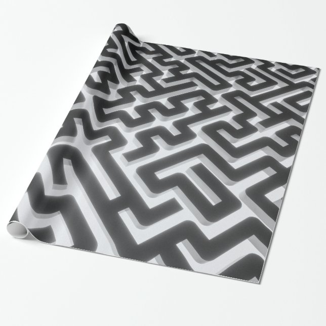 Maze Silver Black Wrapping Paper (Unrolled)