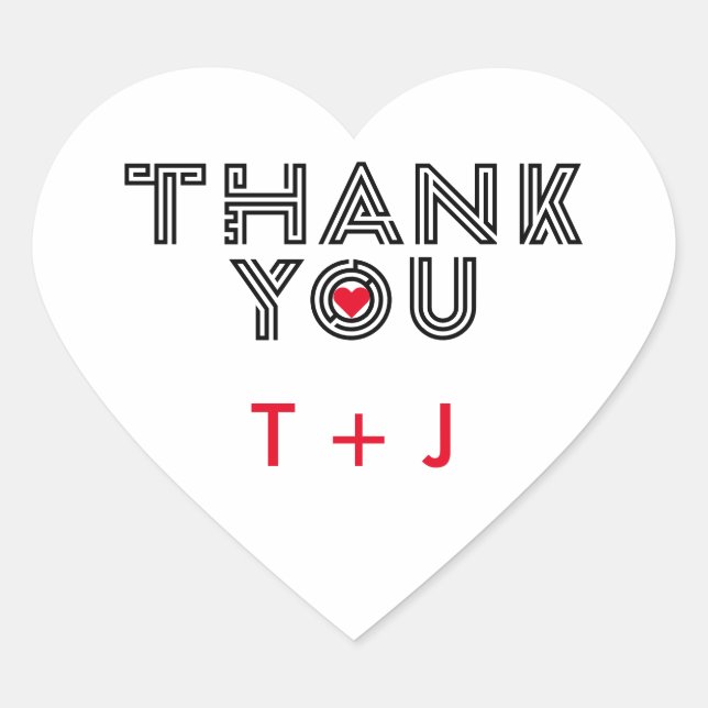 Maze Typography Wedding Monogram Thank You Heart Sticker (Front)