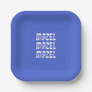 Mazel Mazel Mazel Hanukkah Blue Paper Plate