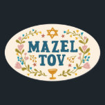 MAZEL TOV BAR BAT MITZVAH Jewish Customisable  Oval Sticker<br><div class="desc">Hand drawn text by me for you. Great for a bar or bat mitzvah or jewish wedding or other event.  For more designs and colours check my shop! Or let me know if you'd like something custom.  Ask if you don't find what you need! :)</div>