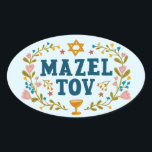MAZEL TOV BAR BAT MITZVAH Jewish Customisable  Oval Sticker<br><div class="desc">Hand drawn text by me for you. Great for a bar or bat mitzvah or jewish wedding or other event.  For more designs and colours check my shop! Or let me know if you'd like something custom.  Ask if you don't find what you need! :)</div>