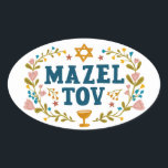 MAZEL TOV BAR BAT MITZVAH Jewish Customisable  Oval Sticker<br><div class="desc">Hand drawn text by me for you. Great for a bar or bat mitzvah or jewish wedding or other event.  For more designs and colours check my shop! Or let me know if you'd like something custom.  Ask if you don't find what you need! :)</div>
