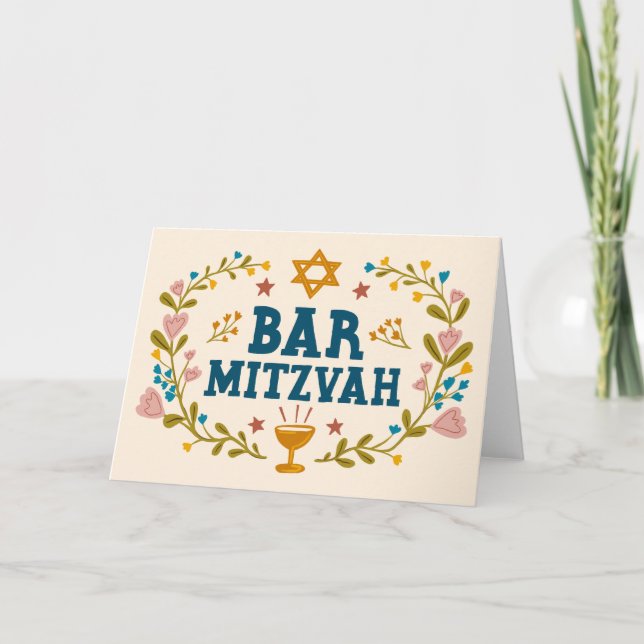 MAZEL TOV BAr MITZVAH Jewish Hand-drawn Custom  Card (Front)