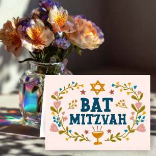 MAZEL TOV BAT MITZVAH Jewish Floral Customizable Card