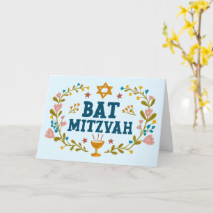 MAZEL TOV BAT MITZVAH Jewish Floral Customizable  Card
