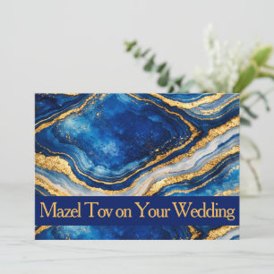 Mazel Tov Card for Wedding, Blue Gold Agate, Luxe,