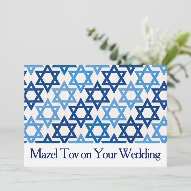 Mazel Tov Card for Wedding, Blue Star of David,  (Standing Front)